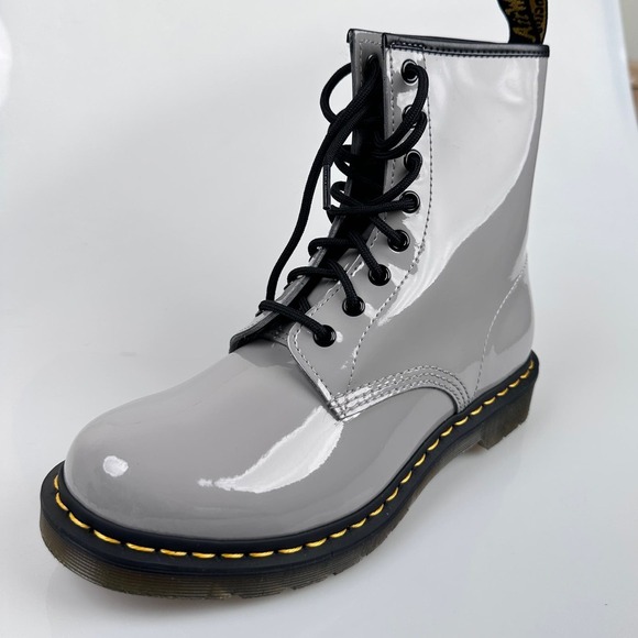NIB Dr. Martins Patent Leather Combat Boots Gray US 9 - Picture 11 of 14